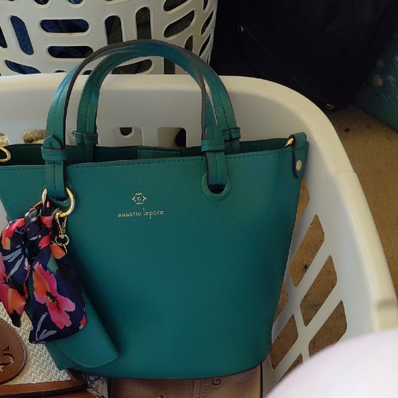 Nanette Lepore Green Tote Bag with Structured Design and Silver Hardware - Picture 1 of 3